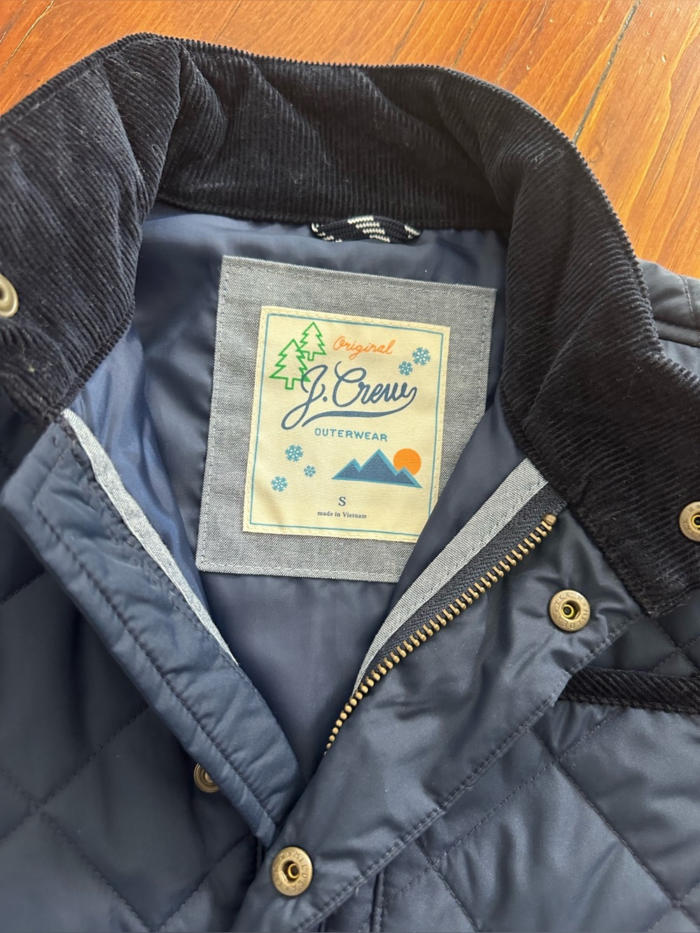 J. Crew Kids Navy Quilted Puffer Jacket with Corduroy Collar size S